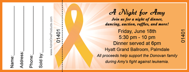 Orange Ribbon Full Color Raffle Ticket with Text