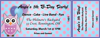 Party Owl Full Color Ticket
