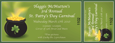 St. Patrick&#039;s Day Pot of Gold Full Color Ticket with Text