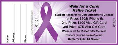 Purple Ribbon Full Color Raffle Ticket with Text