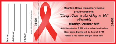 Red Ribbon 2 Full Color Raffle Ticket with Text