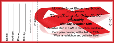 Red Ribbon Full Color Raffle Ticket with Text