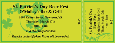 St. Patrick&#039;s Day Shamrock Swirls Medium Full Color Ticket