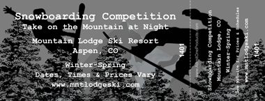 Snowboarding Full Color Ticket
