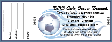Soccer Flames Full Color Raffle Ticket with Text