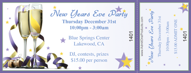 New Year&#039;s Toast 1 Medium Full Color Ticket with Text