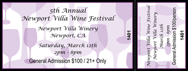 Wine Festival Wine Glasses Medium Souvenir Ticket