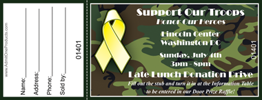 Yellow Ribbon 3 Full Color Raffle Ticket