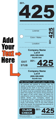 Standard 425 - 4 part Custom Valet Ticket - Text Only