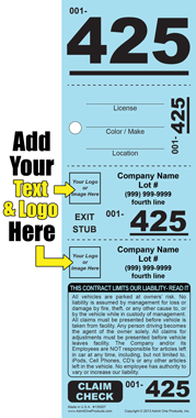 Standard 425 - 4 part Custom Valet Ticket - Logo and Text