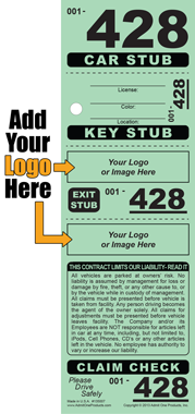 Stub ID 428 - 4 Part Custom Valet Ticket - Logo Only