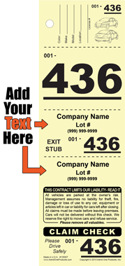 Vehicle Front 436 - 4 Part Custom Valet Ticket - Text Only