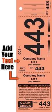 Diamond 443 - Jumbo Number 4 Part Custom Valet Ticket -Text Only