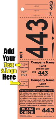 Diamond 443 - Jumbo Number 4 Part Valet Ticket - Logo and Text
