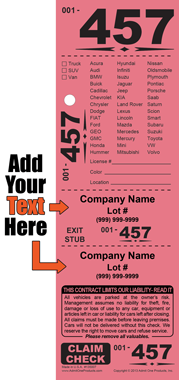 Diamond 457 - Vehicle List 4 Part Custom Valet Ticket -Text Only