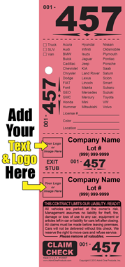 Diamond 457 - Vehicle List 4 Part Valet Ticket - Logo and Text