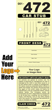 Hotel 472 - 4 Part Custom Valet Ticket - Logo Only
