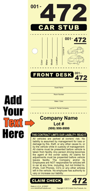 Hotel 472 - 4 Part Custom Valet Ticket - Text Only