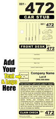 Hotel 472 - 4 Part Custom Valet Ticket - Text and Logo