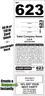 Coupon Ad 623 - 4 Part Custom Valet Ticket