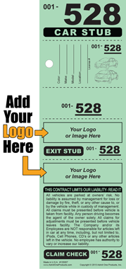 Stub ID 528 - 5 Part Custom Valet Ticket - Logo Only