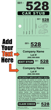 Stub ID 528 - 5 Part Custom Valet Ticket - Text Only