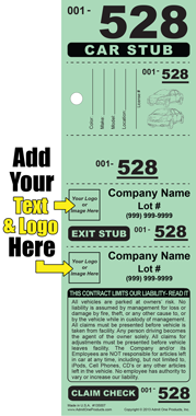 Stub ID 528 - 5 Part Custom Valet Ticket - Logo and Text