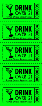 Neon Over 21 Drink Ticket - Sheets of 5