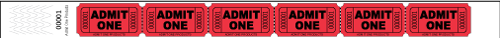 3/4&quot; Admit One Tickets - Full Color Synthetic Wristbands