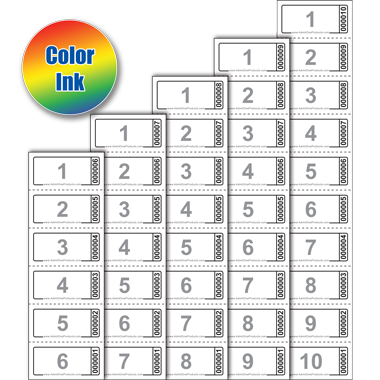 Color Ink Custom Strip of 6, 7, 8, 9, or 10 Tickets