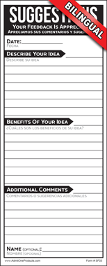 3-1/4 x 8 Stock Bilingual Suggestion Forms