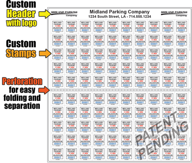 Sheets of 100 Custom Validation Stamps with Logo