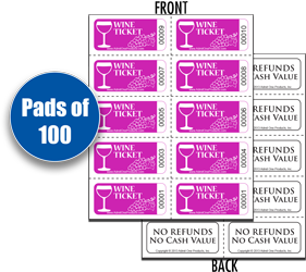 Wine Ticket Sheets of 10 with Back Print